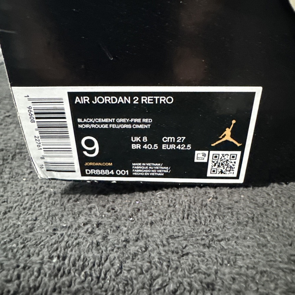 Nike Air Jordan 2 Retro Black Cement Men's Size 9 DR8884-001 Shoes w/ Box - Picture 9 of 9